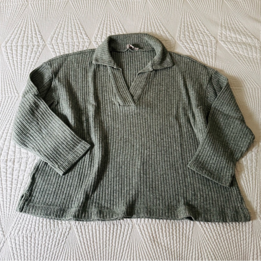 Loft Outlet-Green Ribbed Knit Pullover Sweater